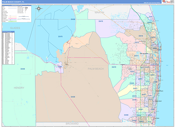 Palm Beach County, FL Wall Map Color Cast Style